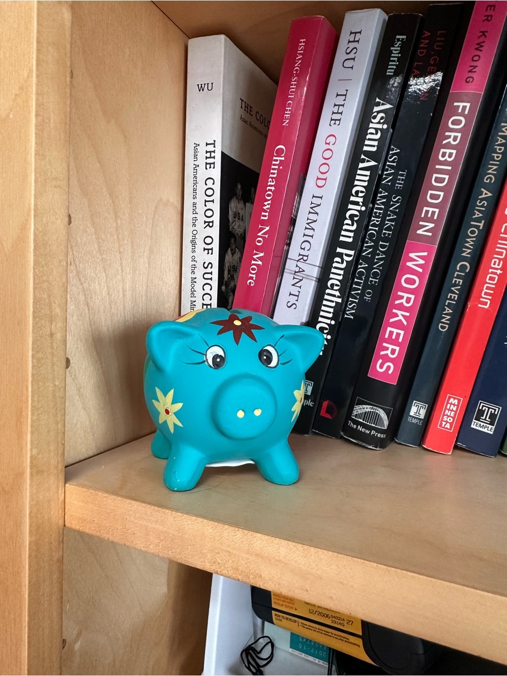 Vintage Teal Floral Piggy Bank hand painted